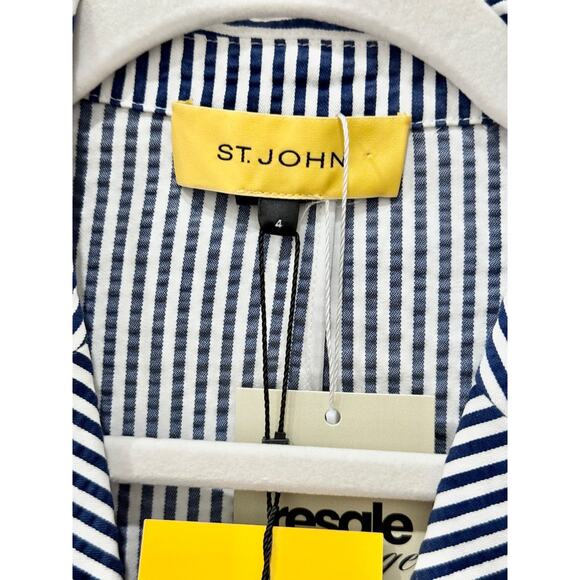 NWT St. John Seersucker Striped Single Breasted Blazer Midnight White Women's 4 - Picture 3 of 4